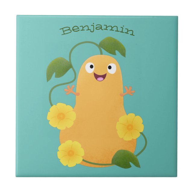 Cute lycklig butternut-pumpa, tecknad kakelplatta (Framsidan)