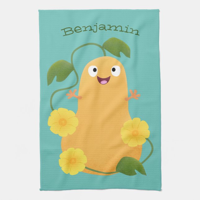 Cute lycklig butternut-pumpa, tecknad kökshandduk (Vertikal)