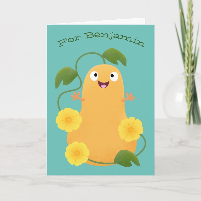 Cute lycklig butternut pumpa tecknad kort (Framsida)