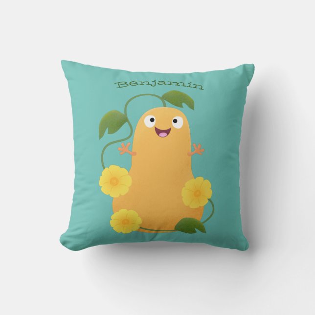 Cute lycklig butternut-pumpa, tecknad kudde (Framsida)