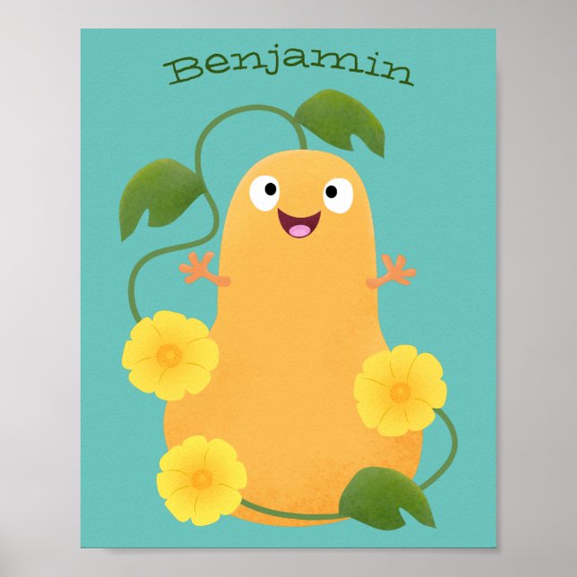 Cute lycklig butternut-pumpa, tecknad poster (Framsidan)