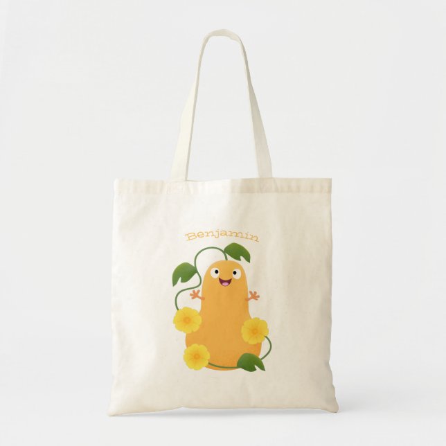 Cute lycklig butternut-pumpa, tecknad tygkasse (Framsidan)