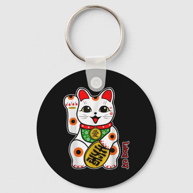 Cute Lycklig Calico White Lucky Cat Maneki-neko Ri Nyckelring (Framsida)