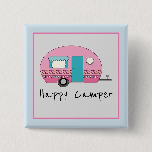 Cute Lycklig Camper Rosa RV Knapp (Framsida)