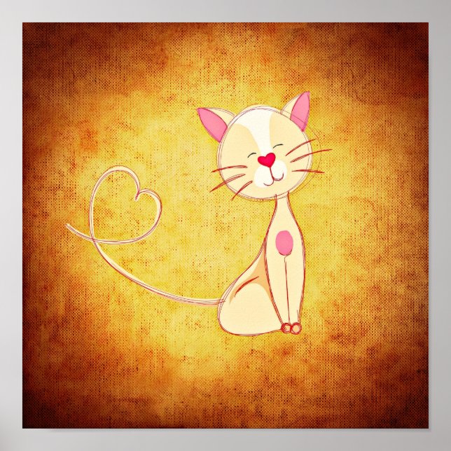 Cute lycklig Cat med hjärta Svan Poster (Framsidan)