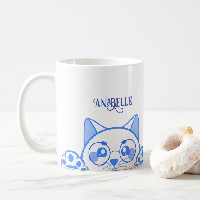 Cute Lycklig, Cat, med runda glas Kaffemugg (Med munk)