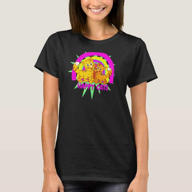 Cute LYCKLIG CATS Rainbow kittens T Shirt (Framsida)