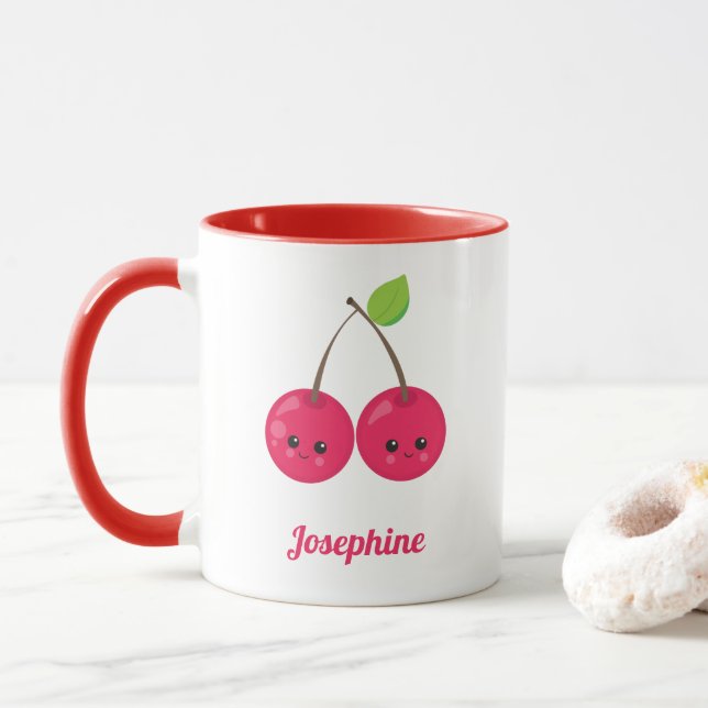 Cute Lycklig Cherries Monogram Mugg (Med munk)