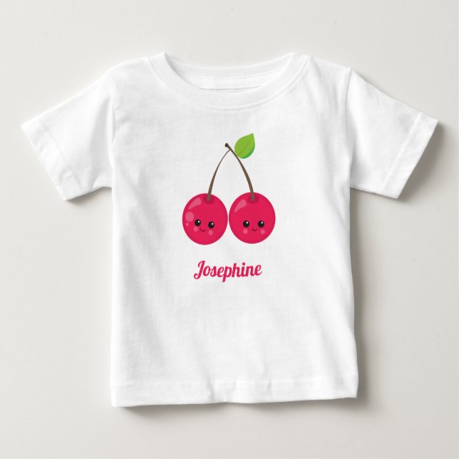 Cute Lycklig Cherries Monogram T Shirt (Framsida)