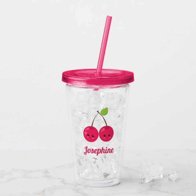 Cute Lycklig Cherries Monogram Take Away Mugg (Baksida Ice)