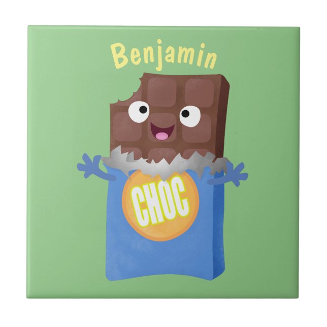 Cute lycklig chokladkandy pub tecknade figurer kakelplatta (Framsidan)