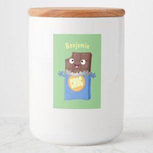 Cute lycklig chokladkandy pub tecknade figurer mat etikett
