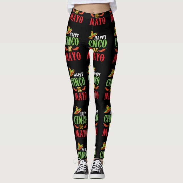 Cute Lycklig Cinco De Mayo Leggings (Framsida)