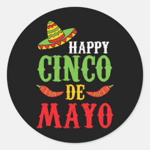 Cute Lycklig Cinco De Mayo Sombrero Peppers 5 maj Runt Klistermärke