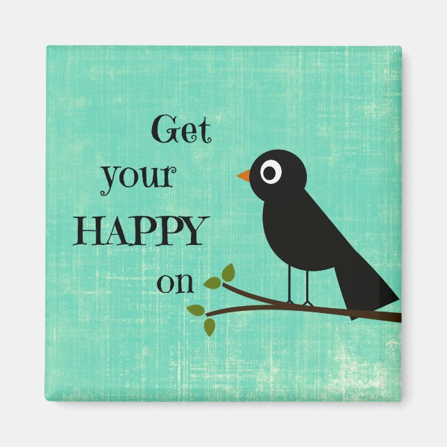 Cute Lycklig-citat med fåglar Magnet (Framsidan)