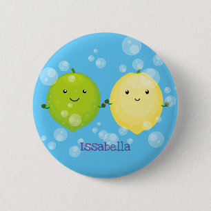Cute lycklig citronkalk, tecknad knapp
