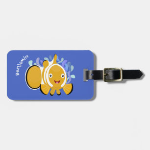 Cute lycklig clownfish anenome tecknad bagagebricka