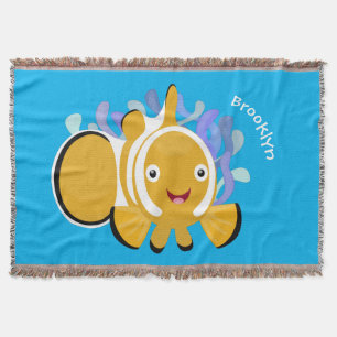 Cute lycklig clownfish anenome tecknad filt