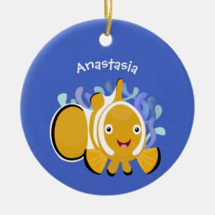 Cute lycklig clownfish anenome tecknad julgransprydnad keramik
