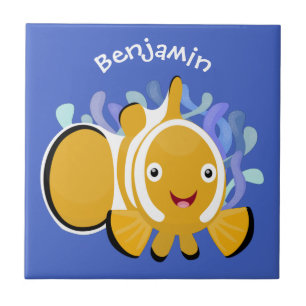 Cute lycklig clownfish anenome tecknad kakelplatta