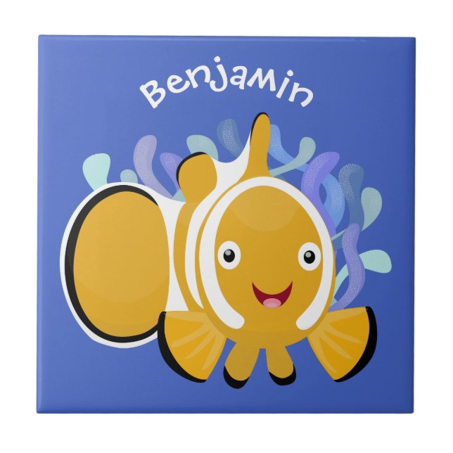 Cute lycklig clownfish anenome tecknad kakelplatta (Framsidan)
