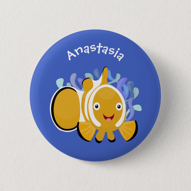 Cute lycklig clownfish anenome tecknad knapp (Framsida)