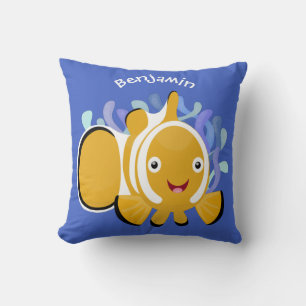 Cute lycklig clownfish anenome tecknad kudde