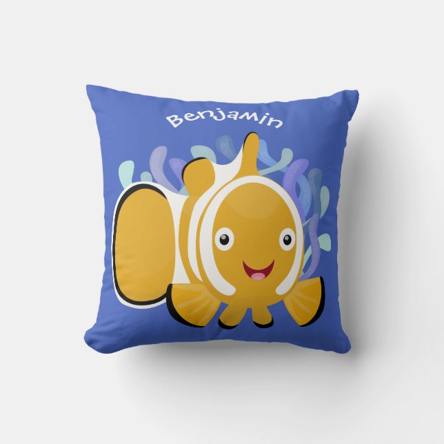 Cute lycklig clownfish anenome tecknad kudde (Framsida)