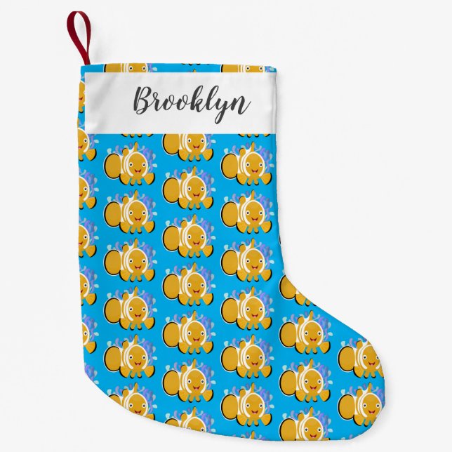 Cute lycklig clownfish anenome tecknad liten julstrumpa (Framsidan)