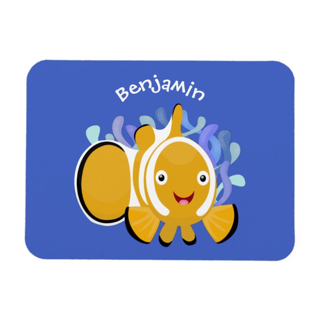 Cute lycklig clownfish anenome tecknad magnet (Horisontell)