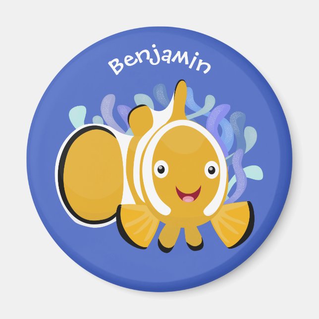 Cute lycklig clownfish anenome tecknad magnet (Framsidan)