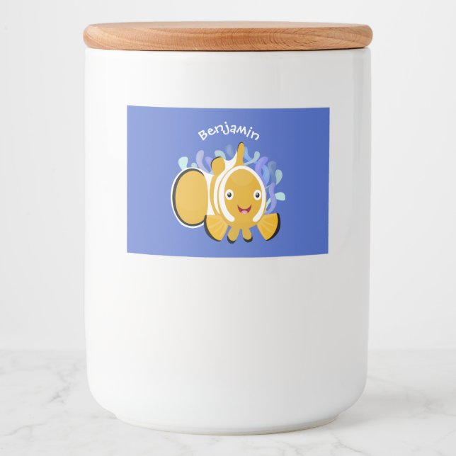 Cute lycklig clownfish anenome tecknad mat etiketter (Framsida)