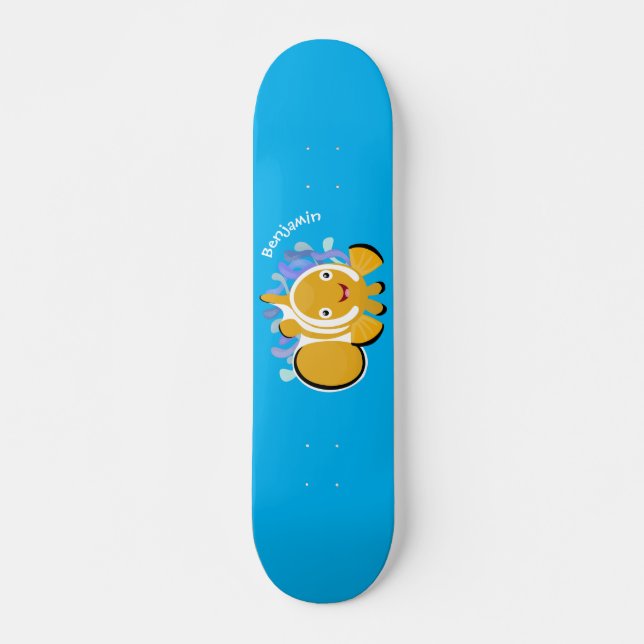 Cute lycklig clownfish anenome tecknad mini skateboard bräda 18,5 cm (Framsida)