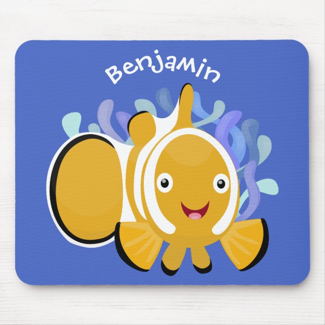 Cute lycklig clownfish anenome tecknad musmatta (Framsidan)