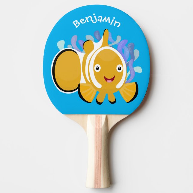 Cute lycklig clownfish anenome tecknad pingisracket (Framsidan)