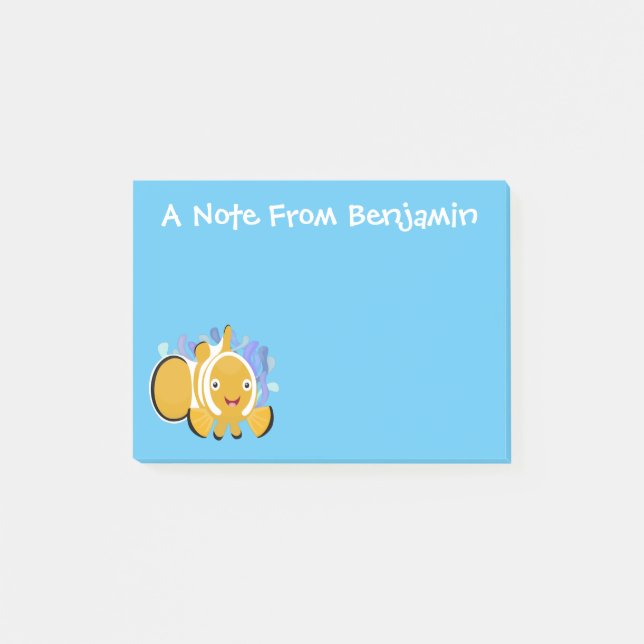 Cute lycklig clownfish anenome tecknad post-it block (Framsida)