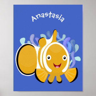 Cute lycklig clownfish anenome tecknad poster