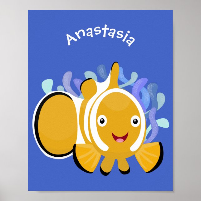 Cute lycklig clownfish anenome tecknad poster (Framsidan)