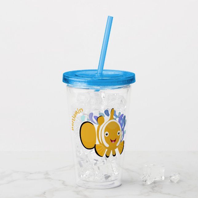 Cute lycklig clownfish anenome tecknad take away mugg (Baksida Ice)