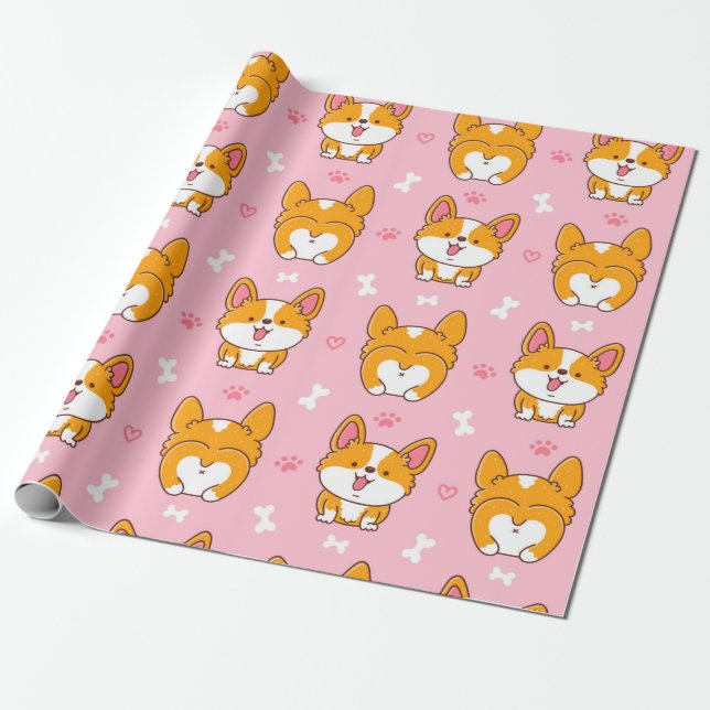 Cute lycklig corgi hund sömlös mönster presentpapper (Utrullad)