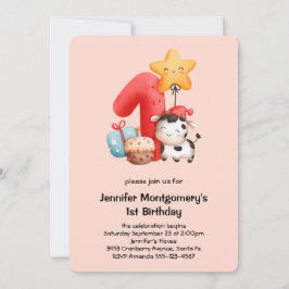 Cute Lycklig Cow 1:a födelsedagen Inbjudningar