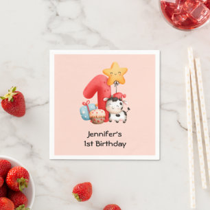Cute Lycklig Cow 1:a födelsedagen Pappersservett