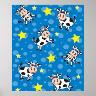 Cute Lycklig, Cow Print - Blue Poster