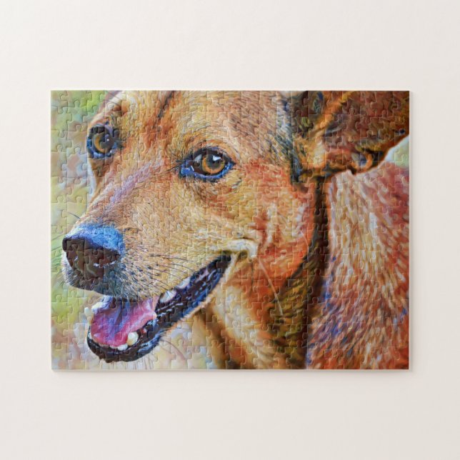 Cute Lycklig Dachshund Hund Art Puzzle Pussel (Horisontell)