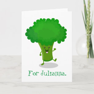 Cute lycklig dansbroccoli tecknad illustration kort