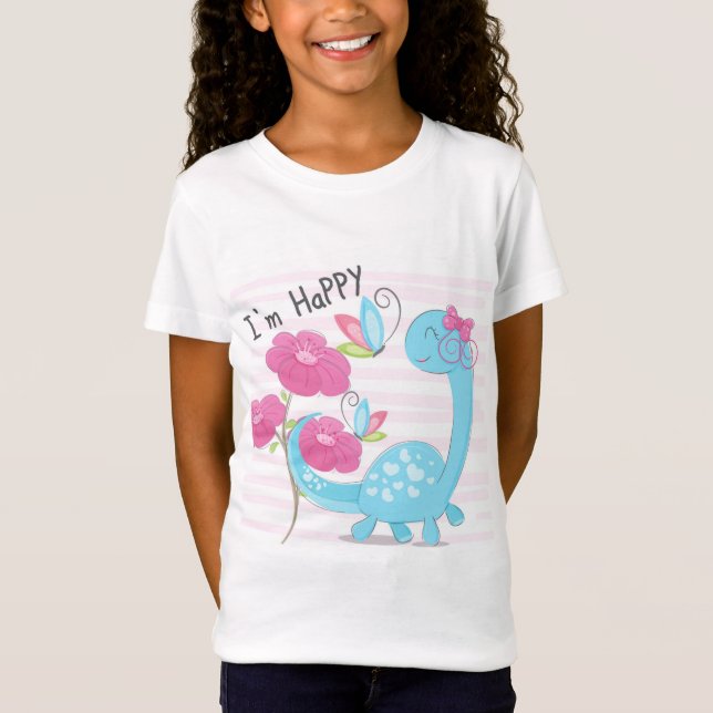Cute Lycklig Dino T Shirt (Framsida)