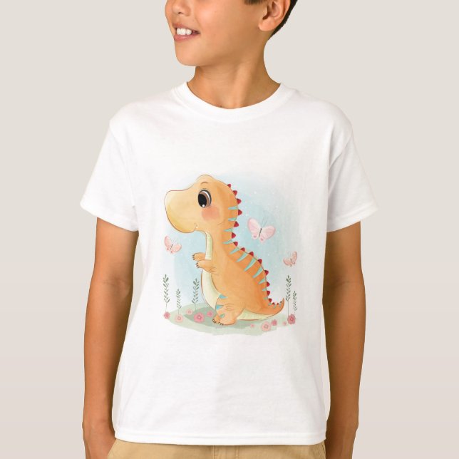 Cute Lycklig Dinosaur spelar T Shirt (Framsida)