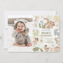 Cute Lycklig Dinosaurs 2:a födelsemodellen Inbjudningar