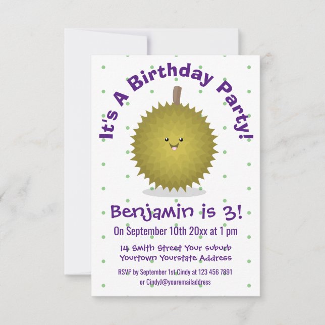 Cute lycklig durias tecknad illustration inbjudningar (Framsida)