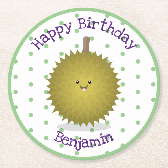 Cute lycklig durias tecknad illustration underlägg papper rund (Framsidan)